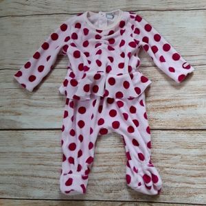 Taille pink velour polka dot footie sz nb & 3m